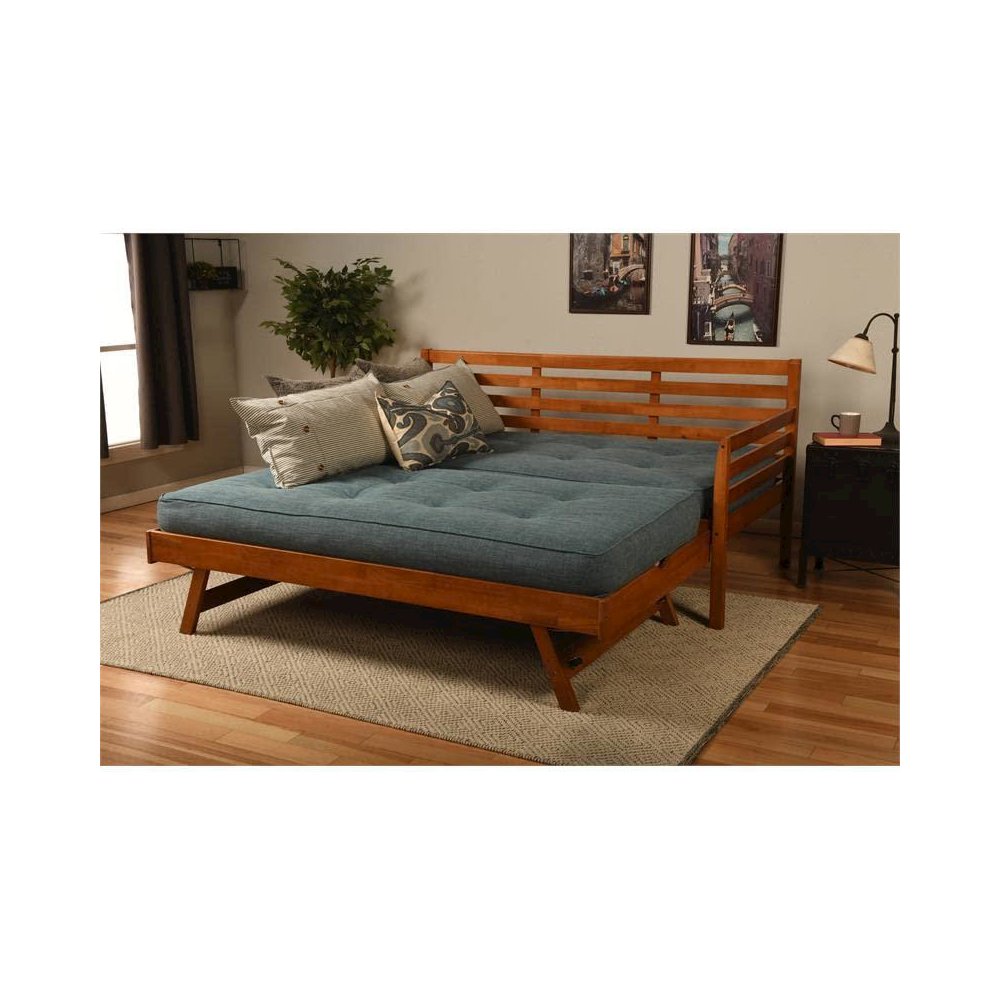 Boho Daybed-Pop Up-Barbados Finish-Linen Aqua Mattresses. Picture 3