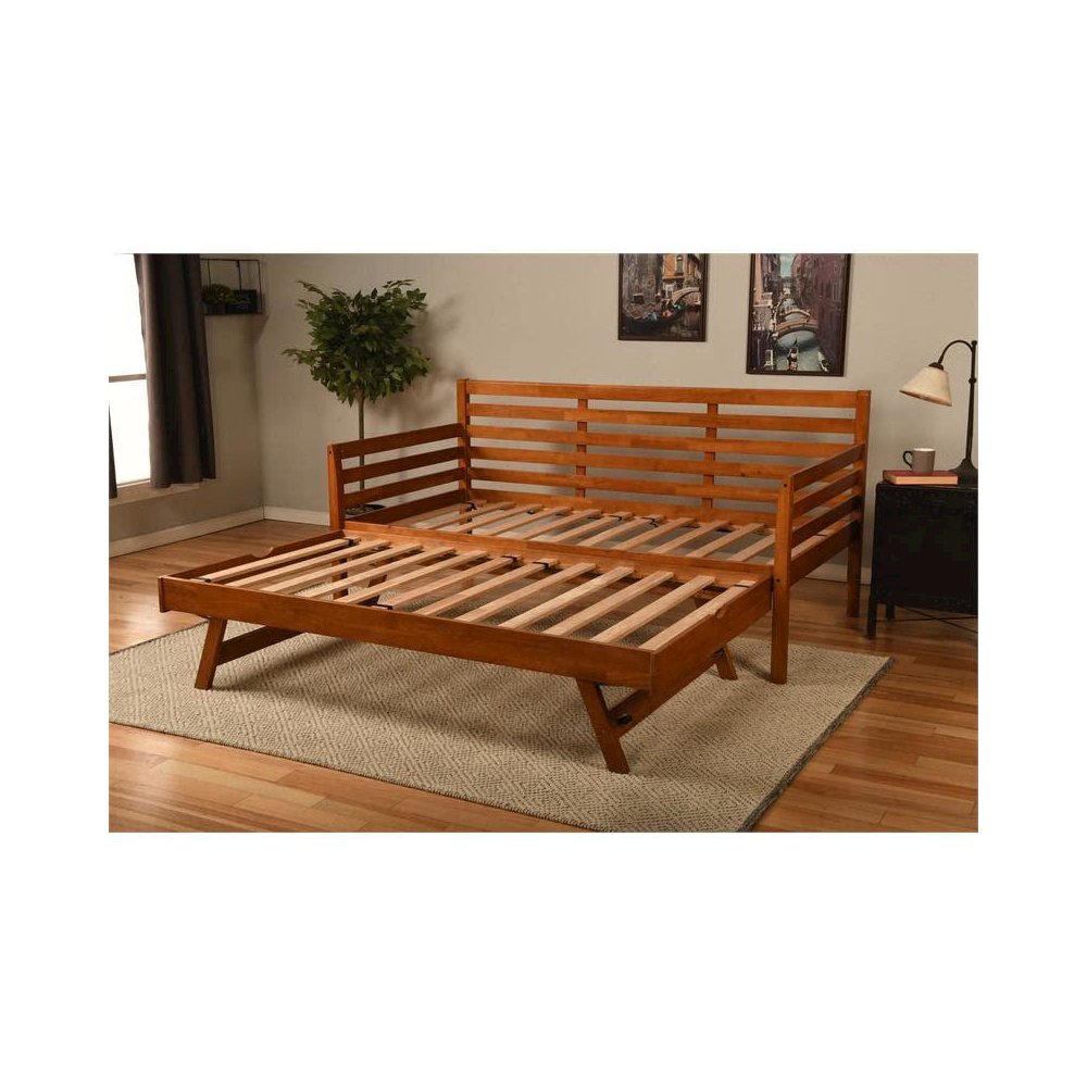 Boho Daybed-Pop Up-Barbados Finish-Linen Aqua Mattresses. Picture 5