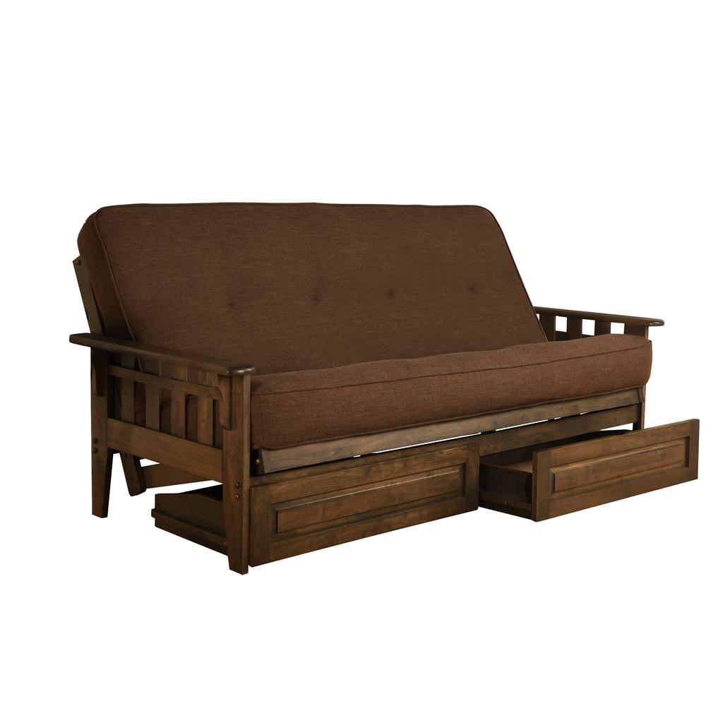 Tucson Frame-Rustic Walnut Finish-Linen Cocoa Mattress-Storage Drawers. Picture 1