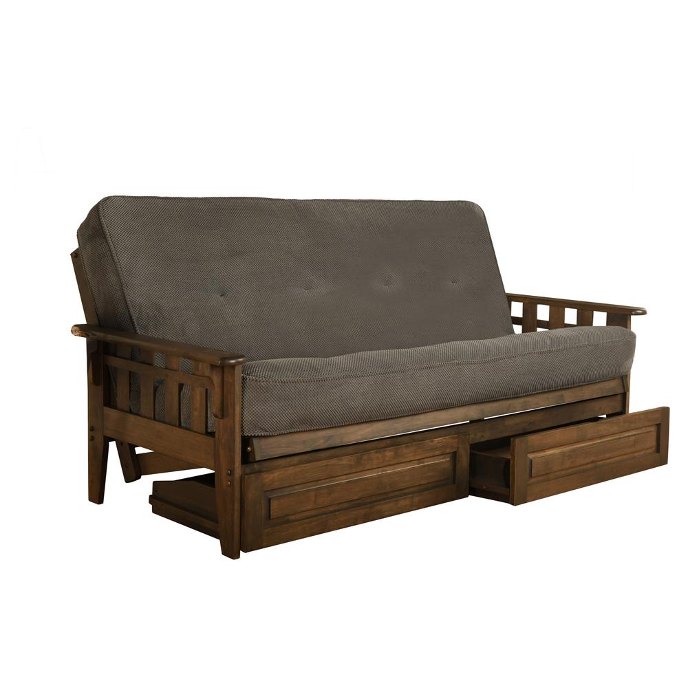 Tucson Frame-Rustic Walnut Finish-Marmont Thunder Mattress-Storage Drawers. Picture 1