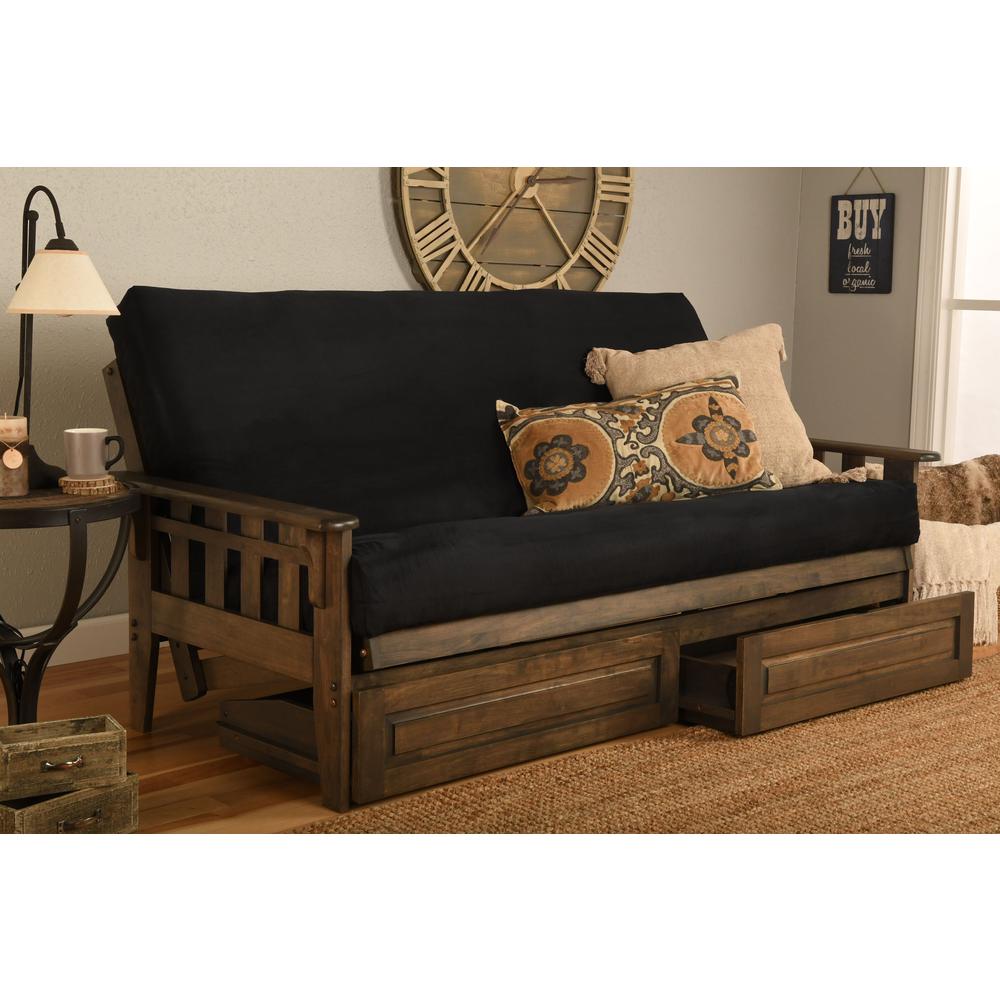 Tucson Frame-Rustic Walnut Finish-Suede Black Mattress-Storage Drawers. Picture 3