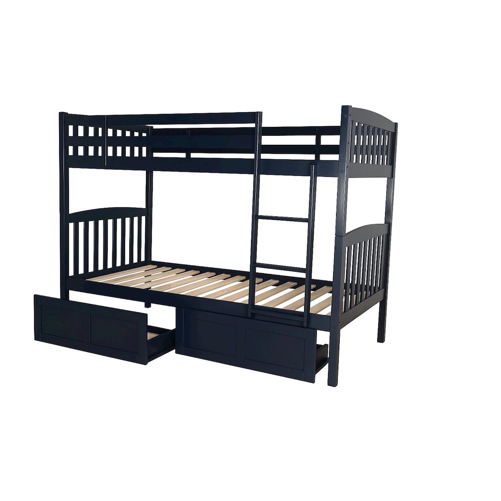 Twin Bunk Bed with Storage Drawers, Twin, Navy Blue (Mattresses Not Included). Picture 1