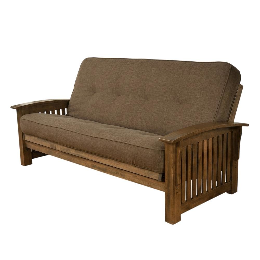 Brown Fabric Futon with Sturdy Frame and Comfortable Mattress. Picture 1