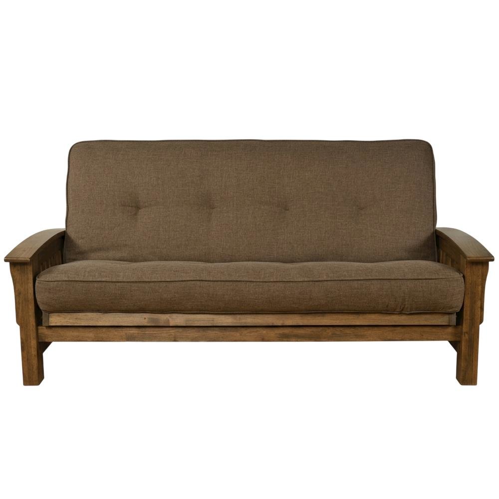 Brown Fabric Futon with Sturdy Frame and Comfortable Mattress. Picture 4