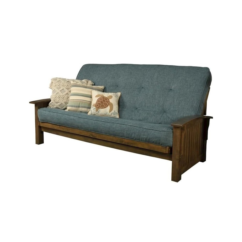 Washington Frame-Rustic Walnut Finish-Linen Aqua Mattress. Picture 1