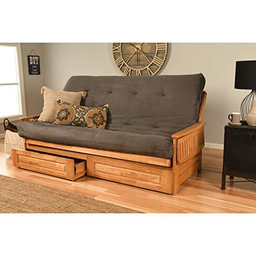 Phoenix Frame Queen-Butternut Finish-Suede Gray Mattress-Storage Drawers. Picture 1