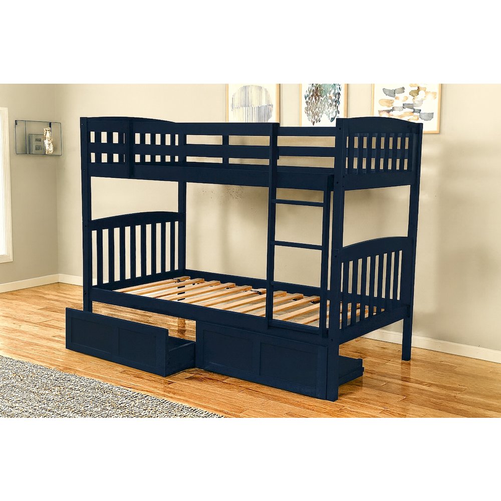 Twin Bunk Bed with Storage Drawers, Twin, Navy Blue (Mattresses Not Included). Picture 3