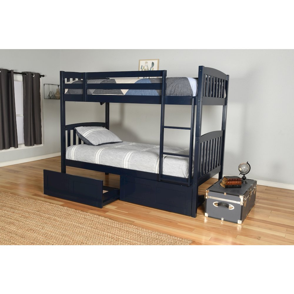 Twin Bunk Bed with Storage Drawers, Twin, Navy Blue (Mattresses Not Included). Picture 2