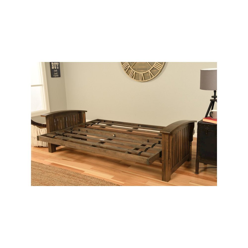 Washington Frame-Rustic Walnut Finish-Linen Aqua Mattress. Picture 3