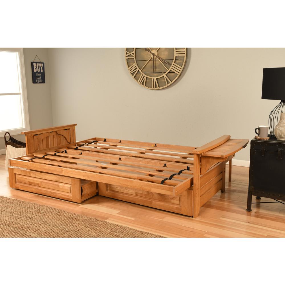Phoenix Frame Queen-Butternut Finish-Linen Stone Mattress-Storage Drawers. Picture 3