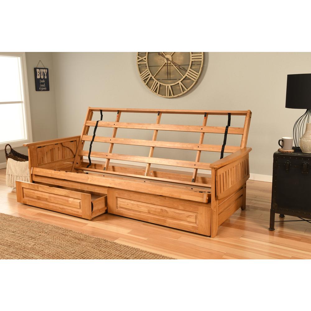 Phoenix Frame Queen-Butternut Finish-Linen Stone Mattress-Storage Drawers. Picture 2