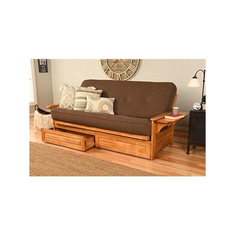Phoenix Frame-Butternut Finish-Linen Cocoa Mattress-Storage Drawers. Picture 1
