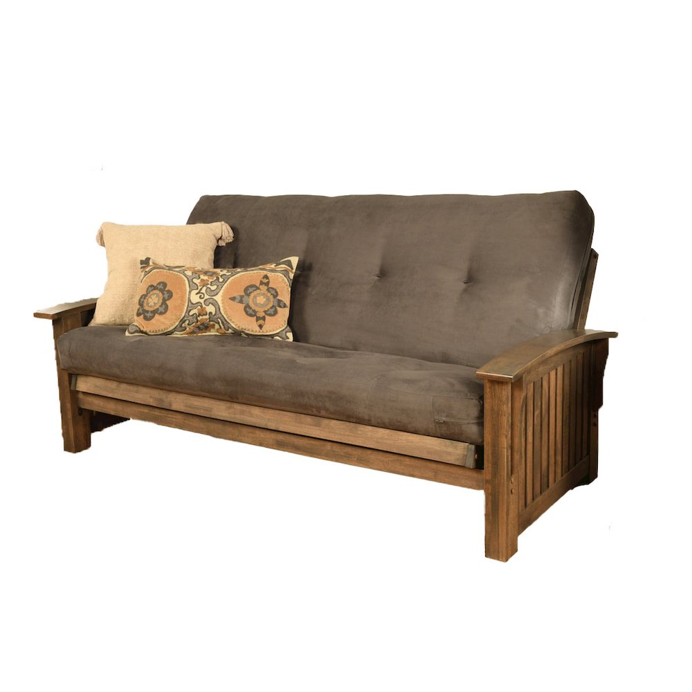 Washington Frame-Rustic Walnut Finish-Suede Gray Mattress. Picture 1