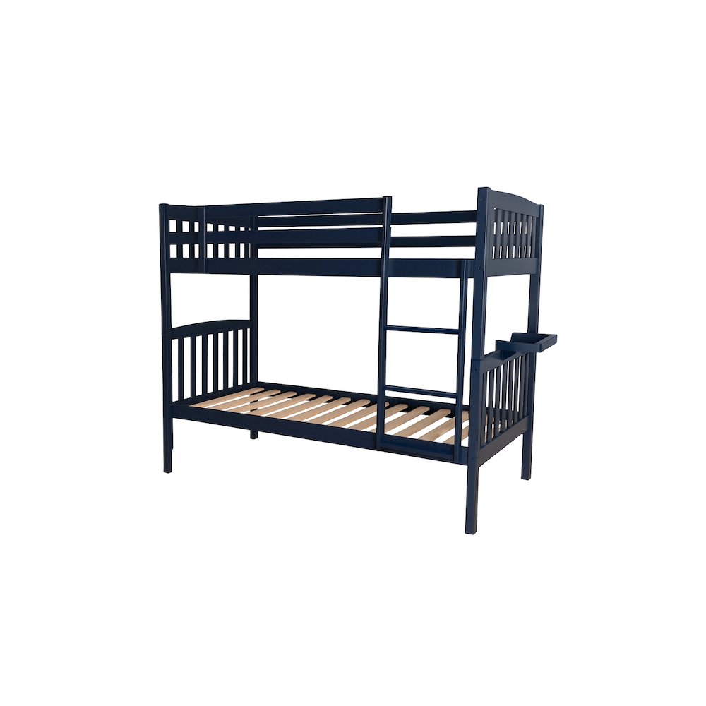 Twin over Twin Bunk Bed with Tray, Twin, Navy Blue (Mattresses Not Included). Picture 1