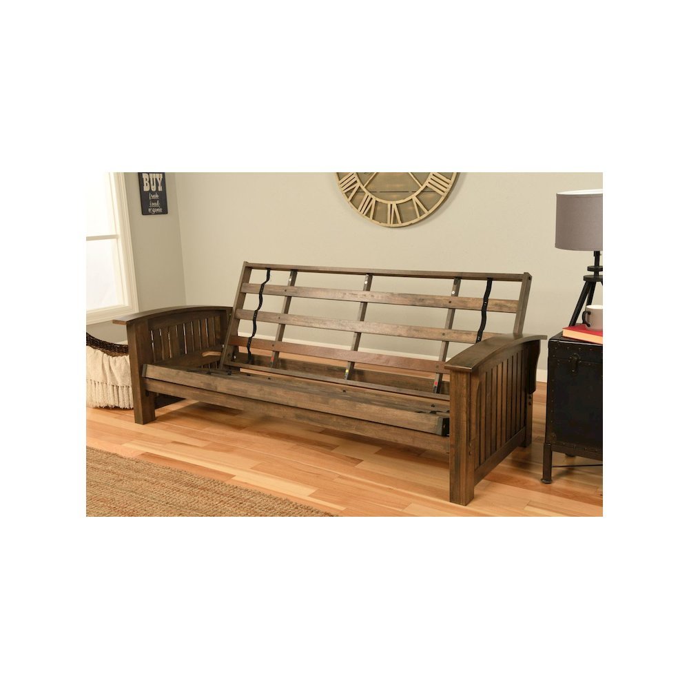 Washington Frame-Rustic Walnut Finish-Linen Aqua Mattress. Picture 2