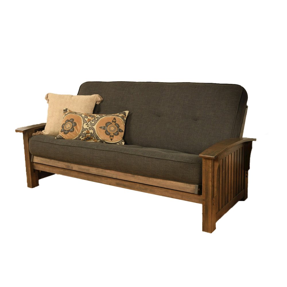 Washington Frame-Rustic Walnut Finish-Linen Charcoal Mattress. Picture 1