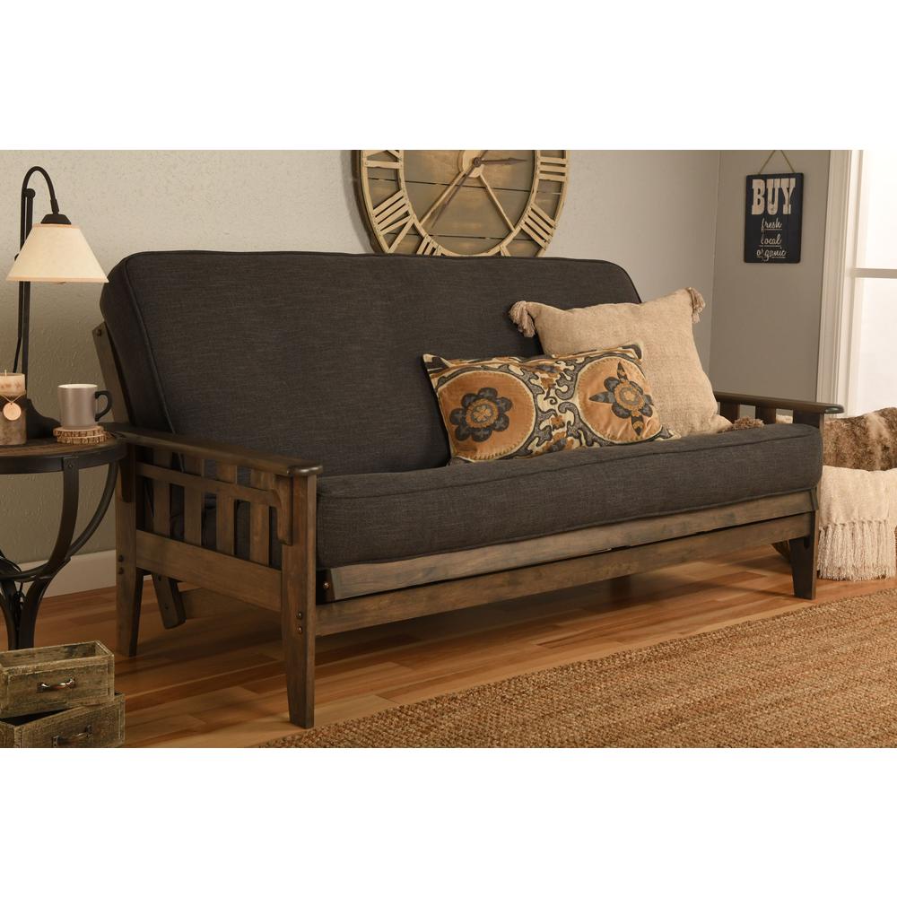 Tucson Frame-Rustic Walnut Finish-Linen Charcoal Mattress. Picture 3