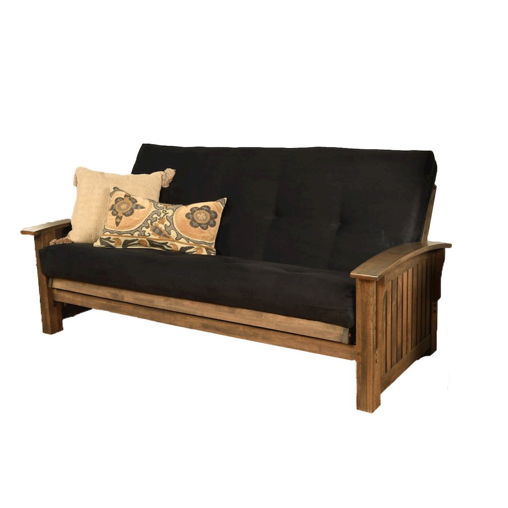 Washington Frame-Rustic Walnut Finish-Suede Black Mattress. Picture 1