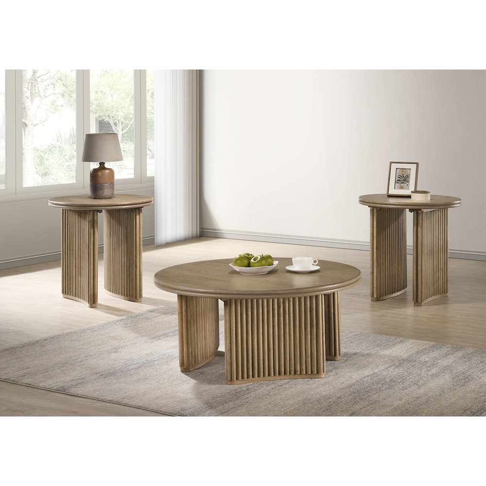 Adina 3-piece Round Coffee Table Set Distressed Light Brown. Picture 6