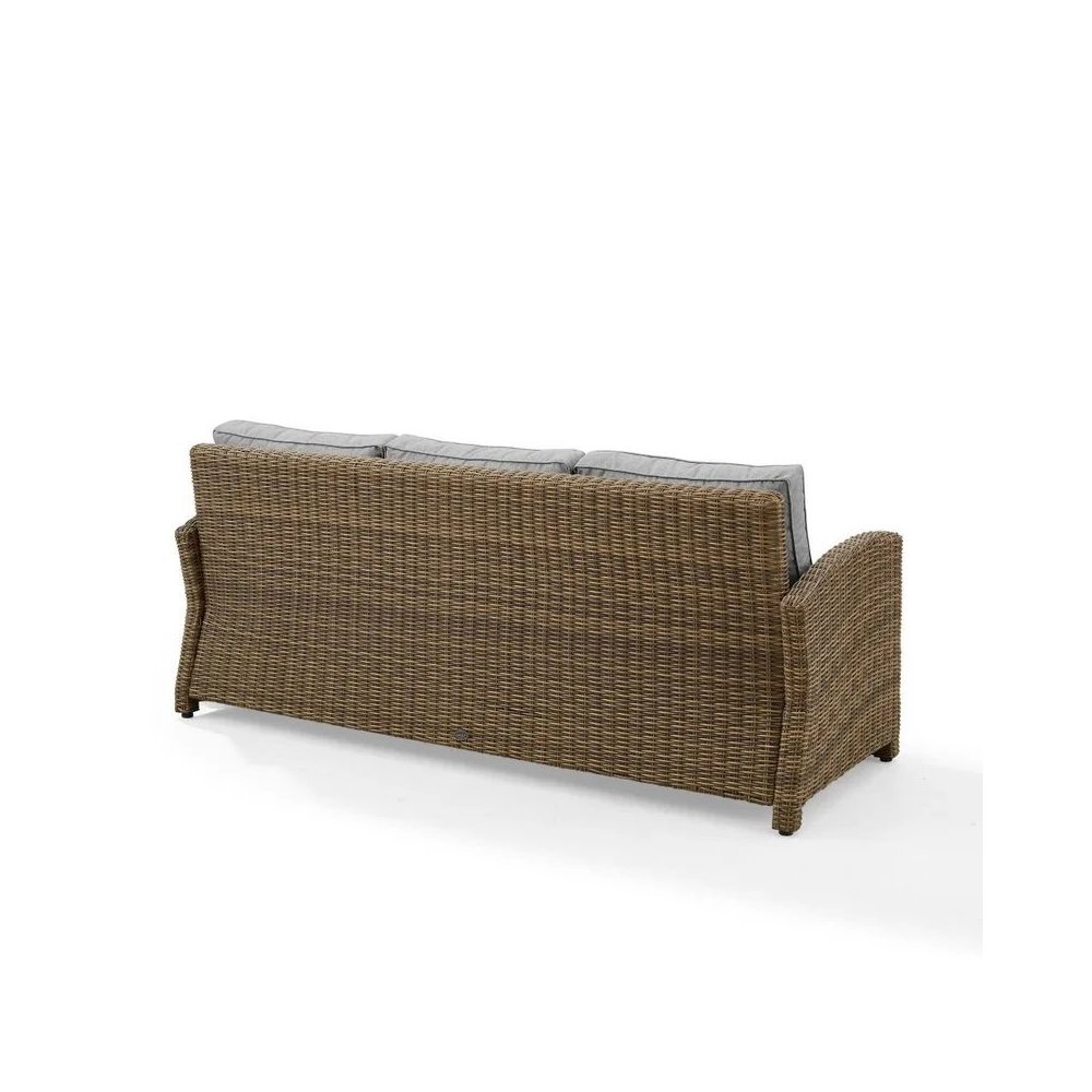 Elegant Beige Outdoor Sofa with All-Weather Resin Wicker Design. Picture 4