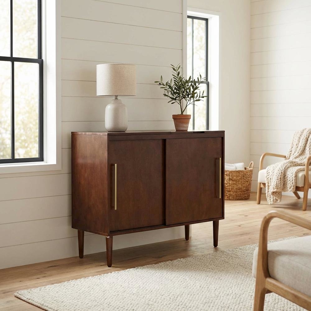 Mahogany Media Console with Anti-Tip Hardware and Sturdy Design. Picture 4