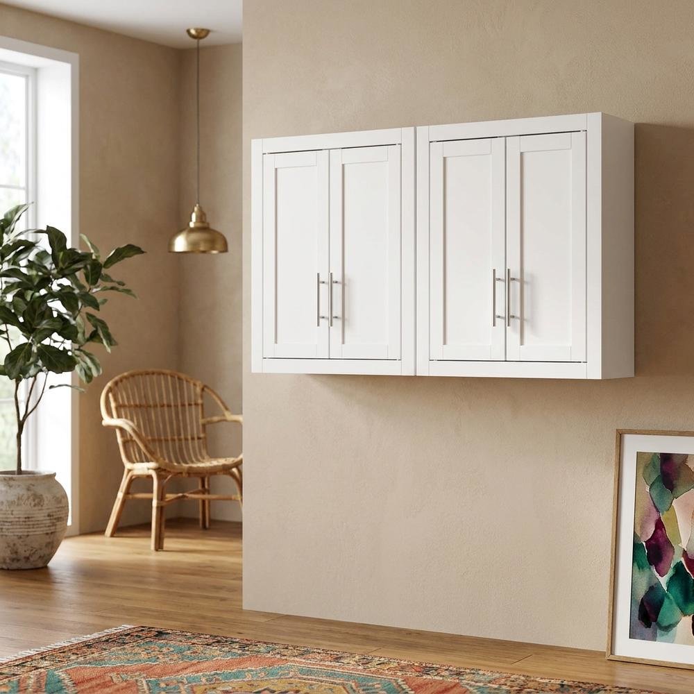 White 2-Piece Wall Storage Cabinet Set, MDF Birch Veneer. Picture 2