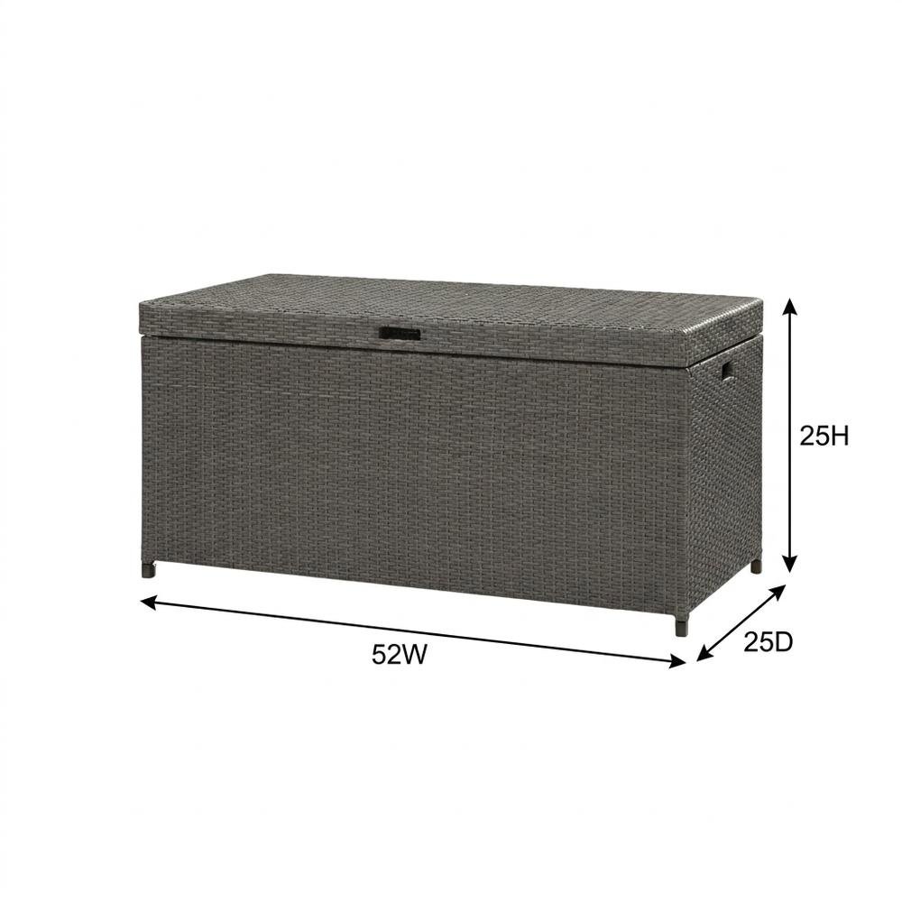 Weathered Gray Wicker Storage Bin for Outdoor Use with Anti-Tip Hardware. Picture 7