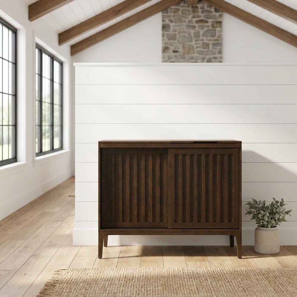 Brown Large Record Player Cabinet with Vinyl Storage Shelves. Picture 3