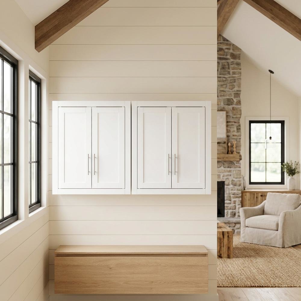 White 2-Piece Wall Storage Cabinet Set, MDF Birch Veneer. Picture 3