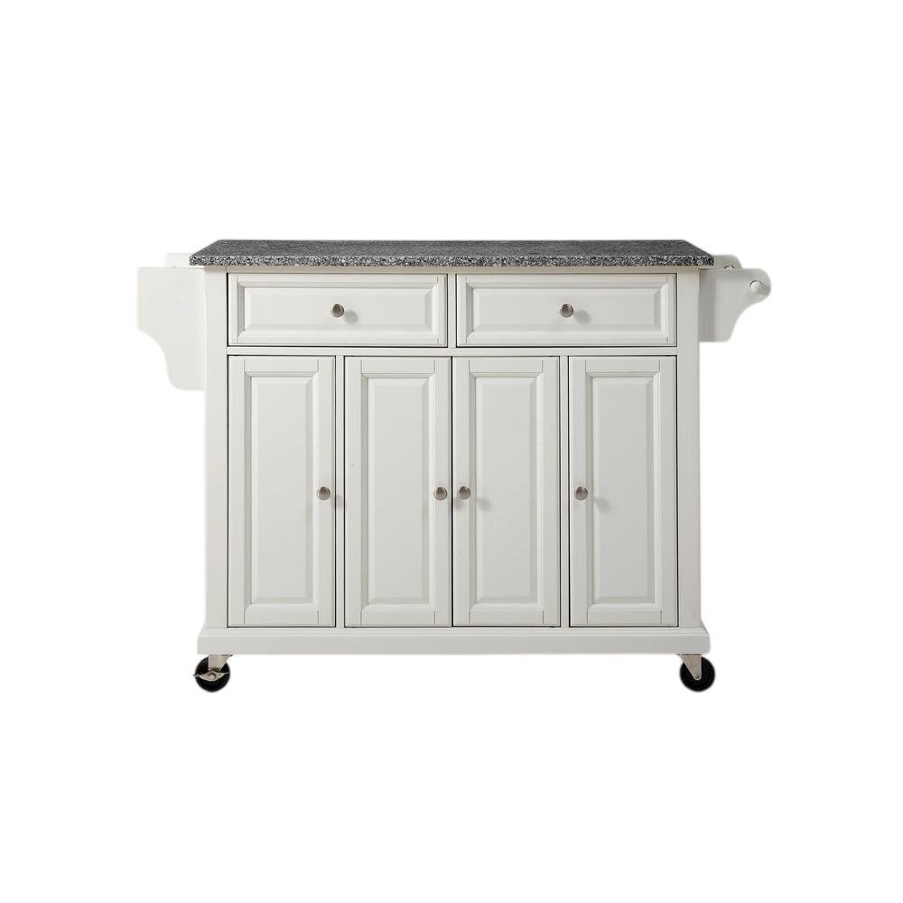 White and Gray Kitchen Cart with Granite Top and Storage Space. Picture 1