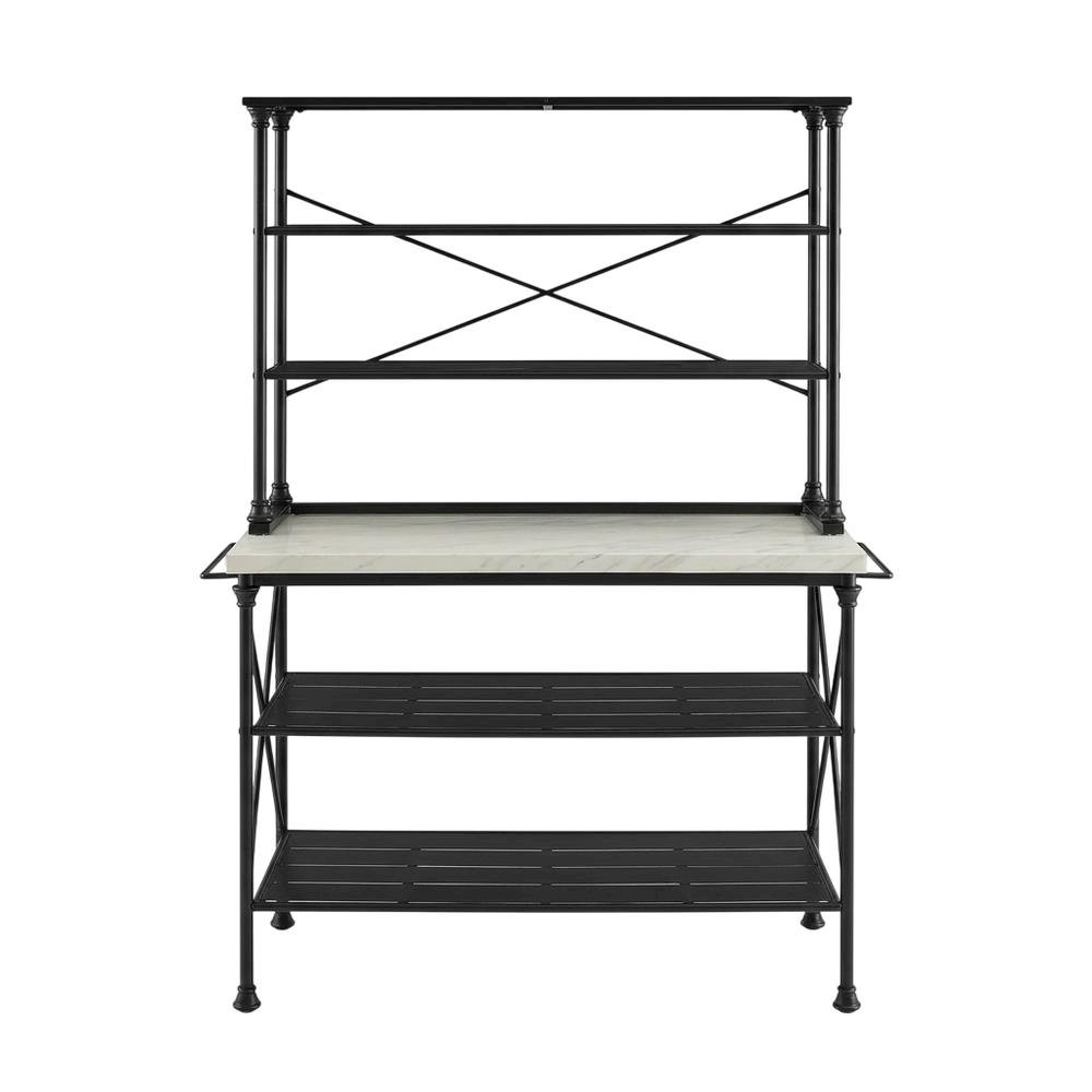 Matte Black Kitchen Island and Hutch Set with Anti-Tip Safety Features. Picture 1