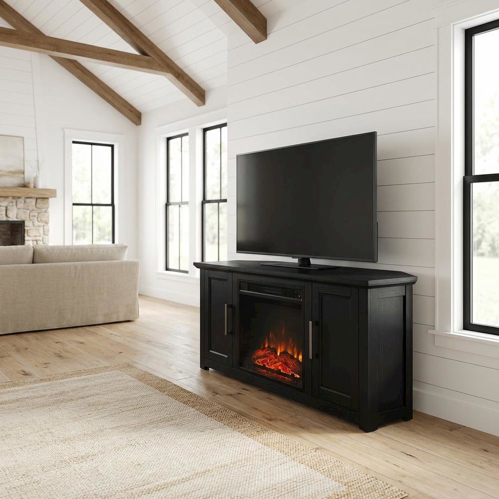 Corner Fireplace TV Stand for 50+ Inch Screens with Storage Shelves. Picture 2