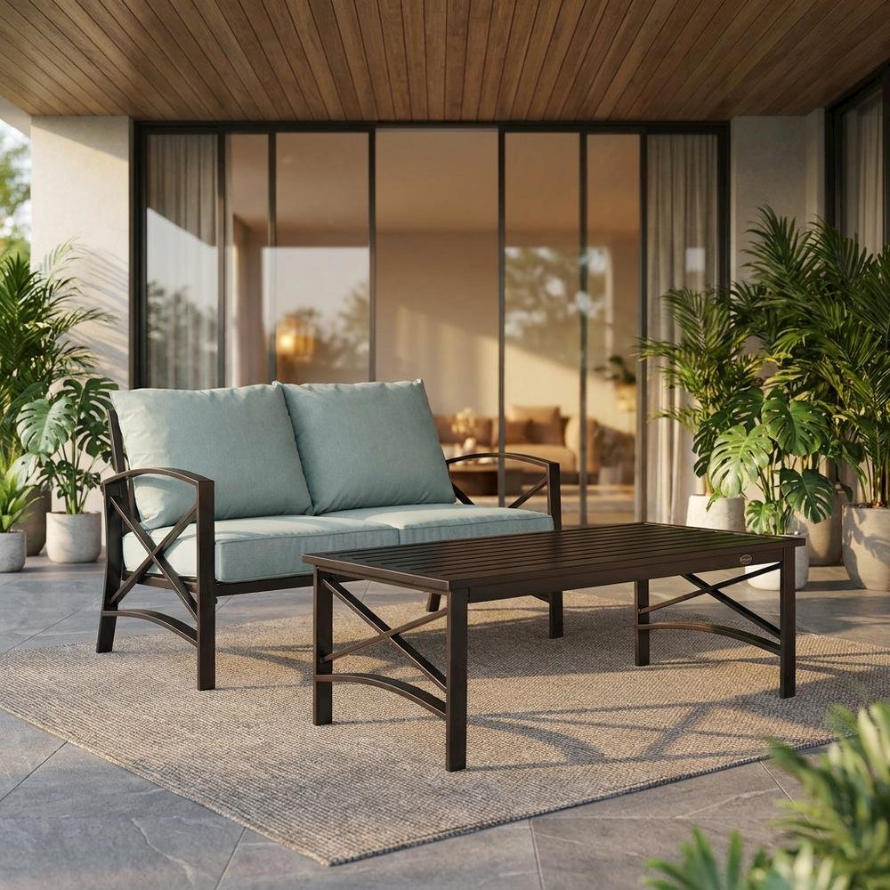 Mist Oil Rubbed Bronze Outdoor Chat Set with Loveseat and Coffee Table. Picture 3