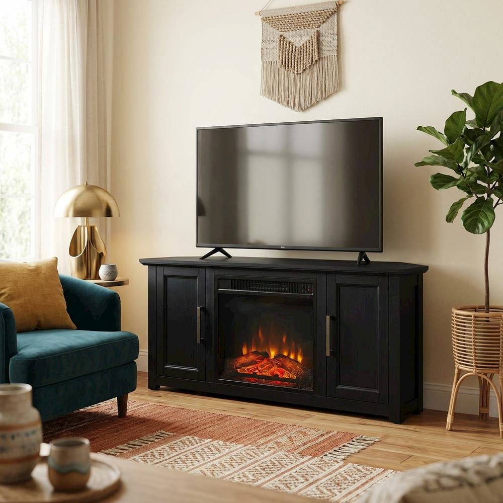 Corner Fireplace TV Stand for 50+ Inch Screens with Storage Shelves. Picture 3