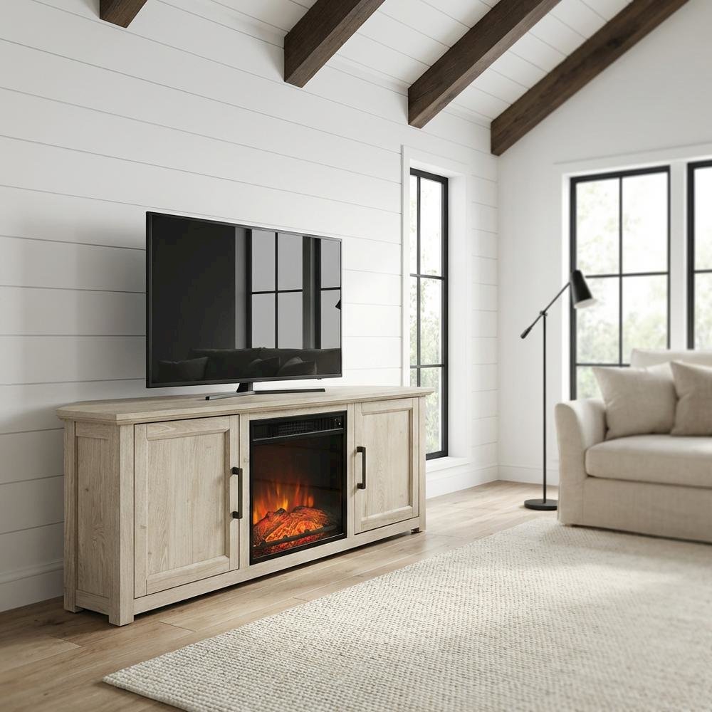 Black Corner Fireplace TV Stand for 65+ Inch Flat Screens with Ample Storage. Picture 2