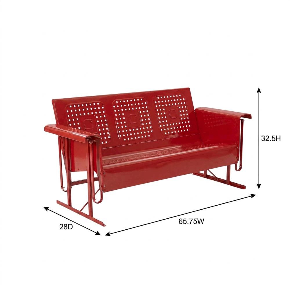 Red outdoor sofa glider with sturdy frame and comfortable seating for three. Picture 7