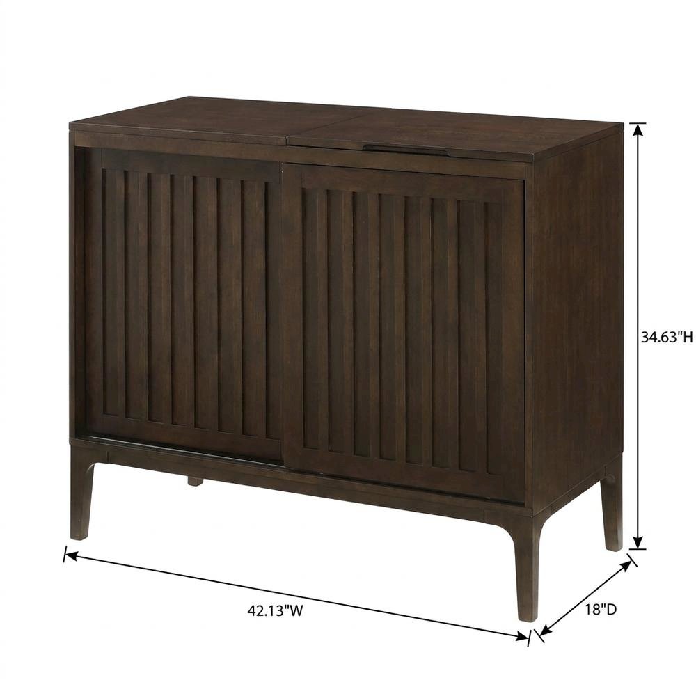 Brown Large Record Player Cabinet with Vinyl Storage Shelves. Picture 7
