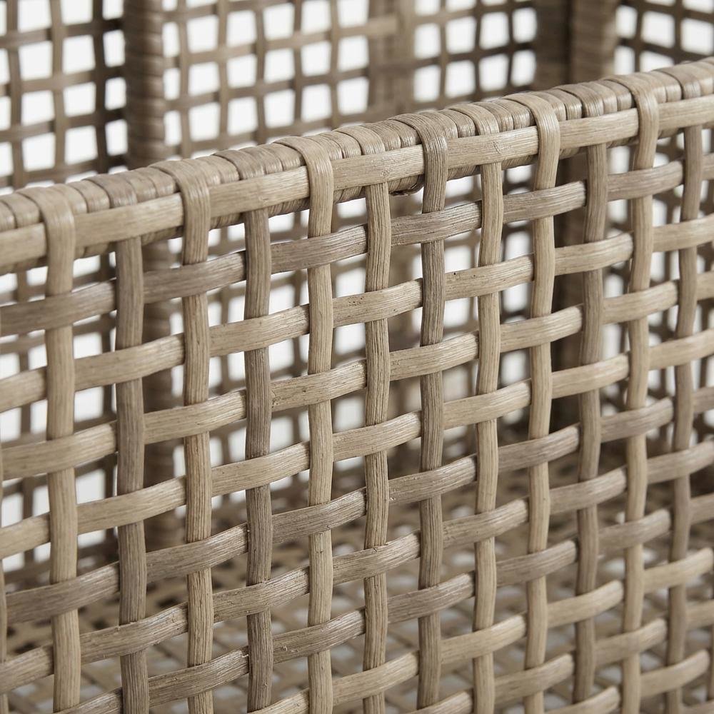 Distressed Gray Outdoor Pool Storage Caddy, Steel Wicker, 43 Inch Wide. Picture 6