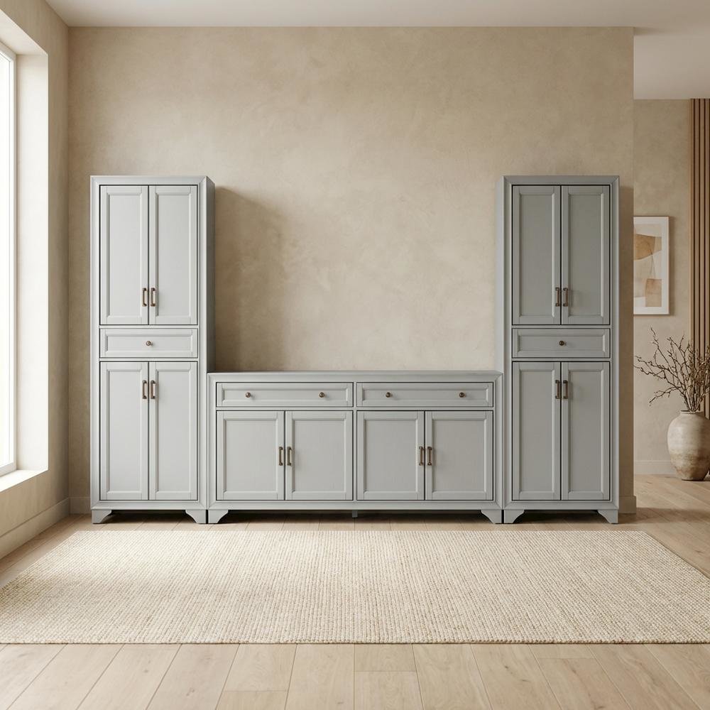 3-Piece Entertainment Center with Sideboard and Storage Pantries. Picture 3