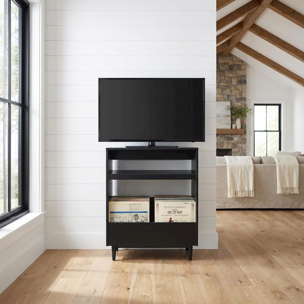 Wooden Record Player Stand with Vinyl Storage and Cable Management. Picture 2