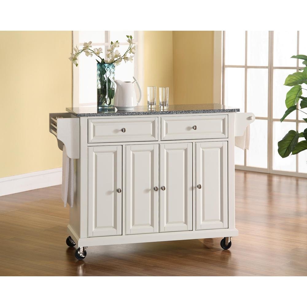 White and Gray Kitchen Cart with Granite Top and Storage Space. Picture 4