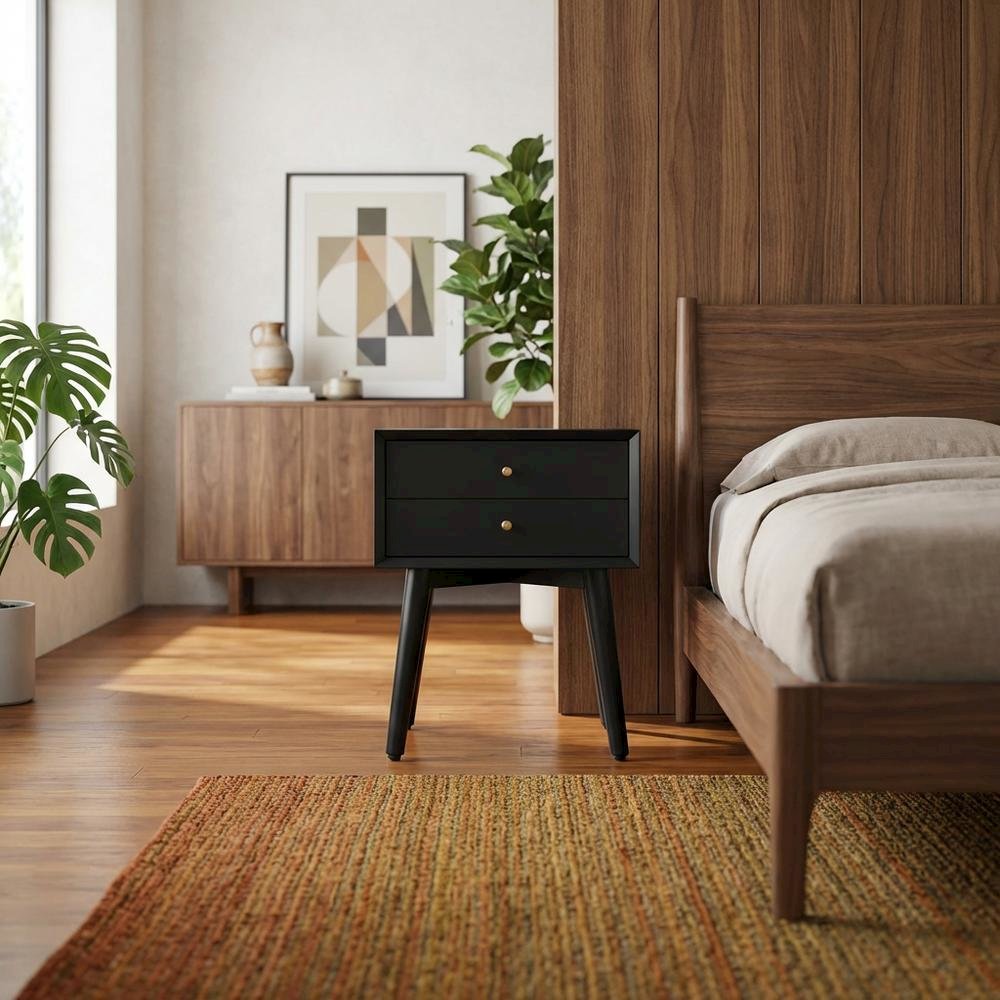 Wooden Nightstand with MDF and Poplar Veneer Finish for Modern Bedroom Style. Picture 3