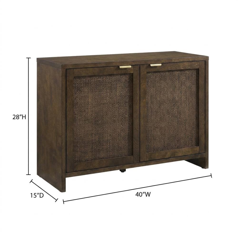 Brown Record Player Cabinet with Wicker Accents, Vinyl Storage. Picture 7