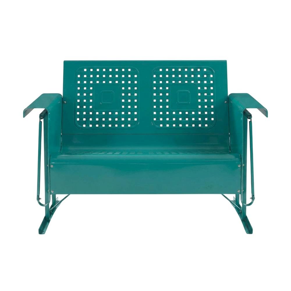 Turquoise Outdoor Loveseat Glider with Anti-Tip Hardware and Durable Frame. Picture 5
