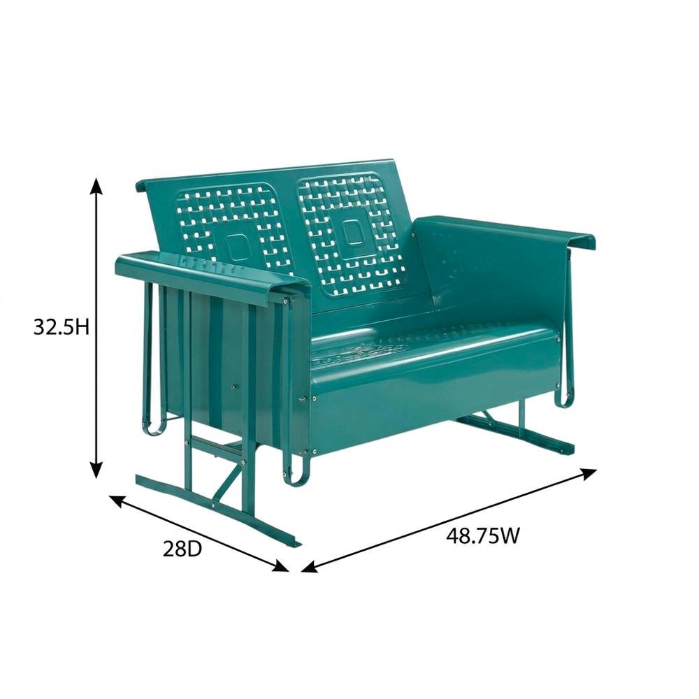 Turquoise Outdoor Loveseat Glider with Anti-Tip Hardware and Durable Frame. Picture 8
