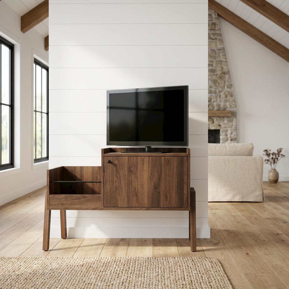 Vintage-inspired ecord player cabinet with vinyl storage and sleek finish. Picture 2
