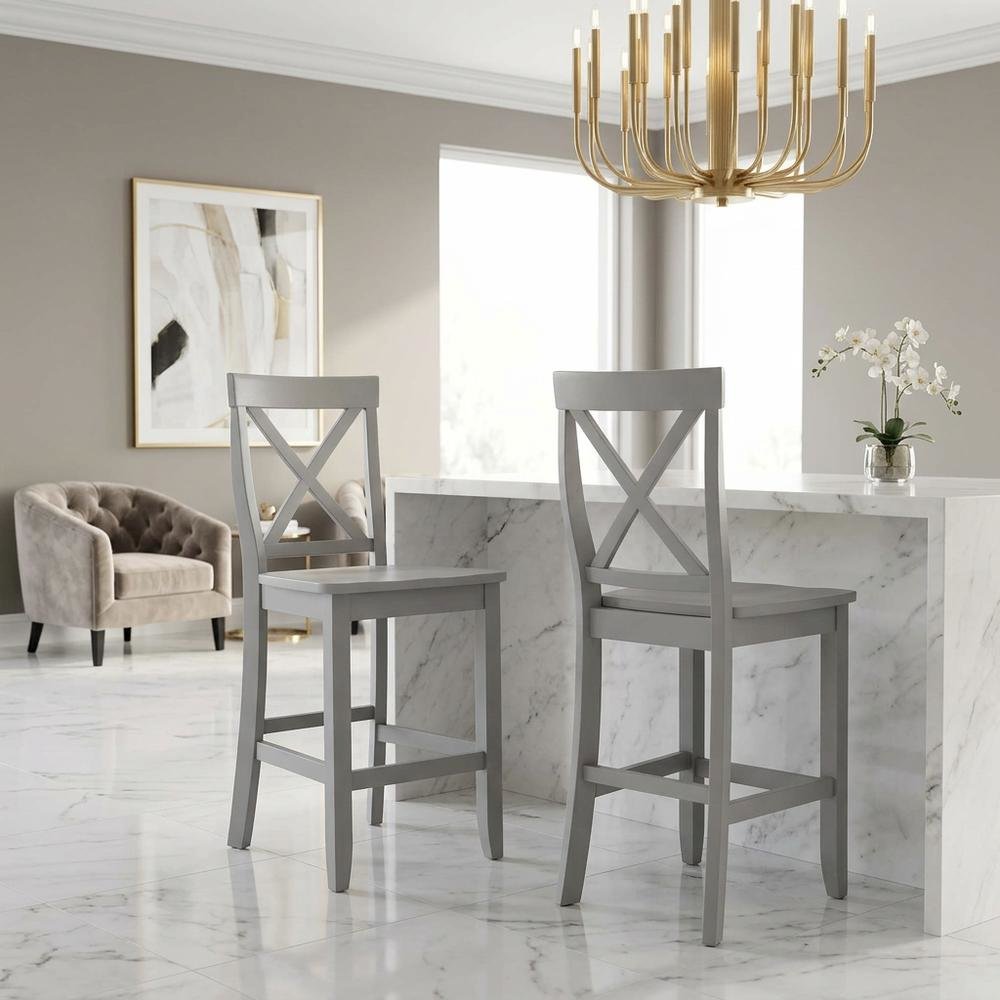 Counter Height Bar Stool Set with X-Back Design in Stylish Finish. Picture 5