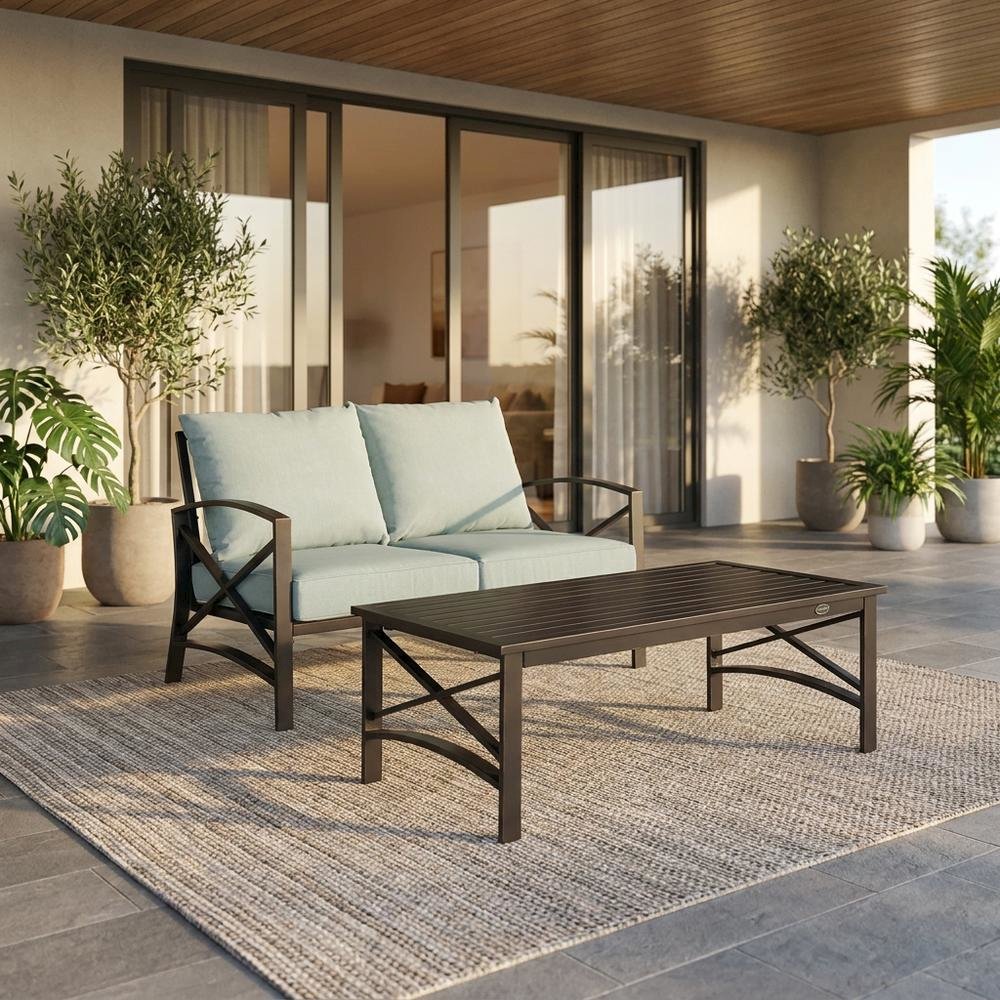 Mist Oil Rubbed Bronze Outdoor Chat Set with Loveseat and Coffee Table. Picture 2