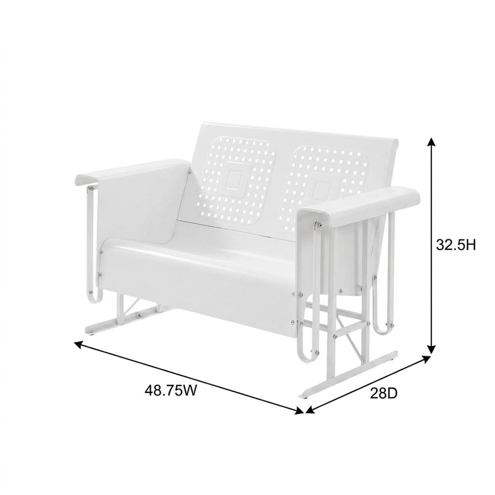 White loveseat glider with armrest and sturdy frame for outdoor patio relaxation. Picture 8