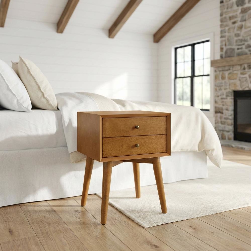 Modern nightstand with MDF and solid wood finish for bedroom storage. Picture 2